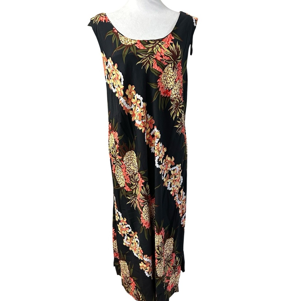 Vintage Hilo Hattie Hawaiian Maxi Dress 3XL Tropical Pineapple Plumeria Luau